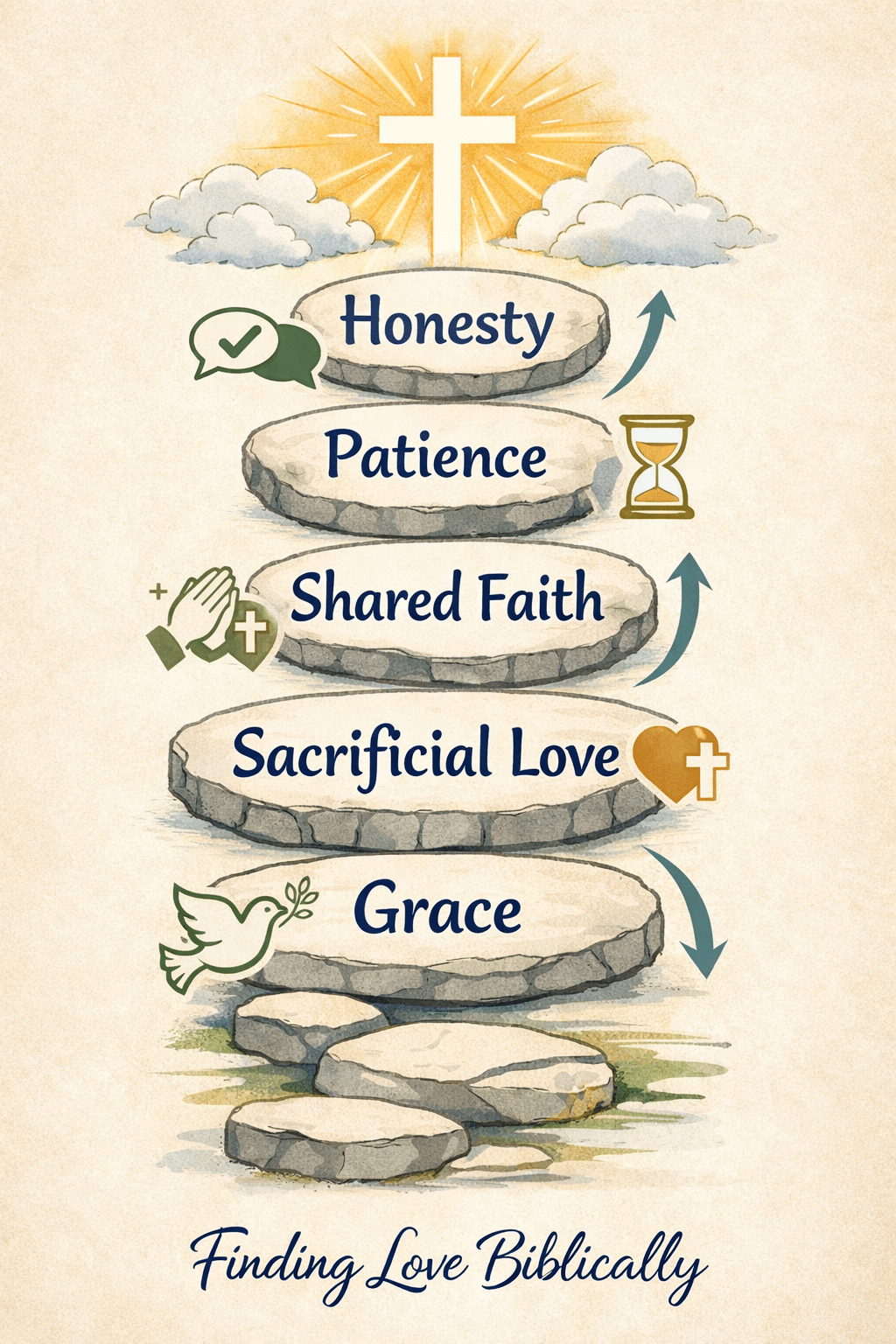 Portrait Pinterest format () infographic-style illustration showing a vertical pathway or stepping stones labeled with