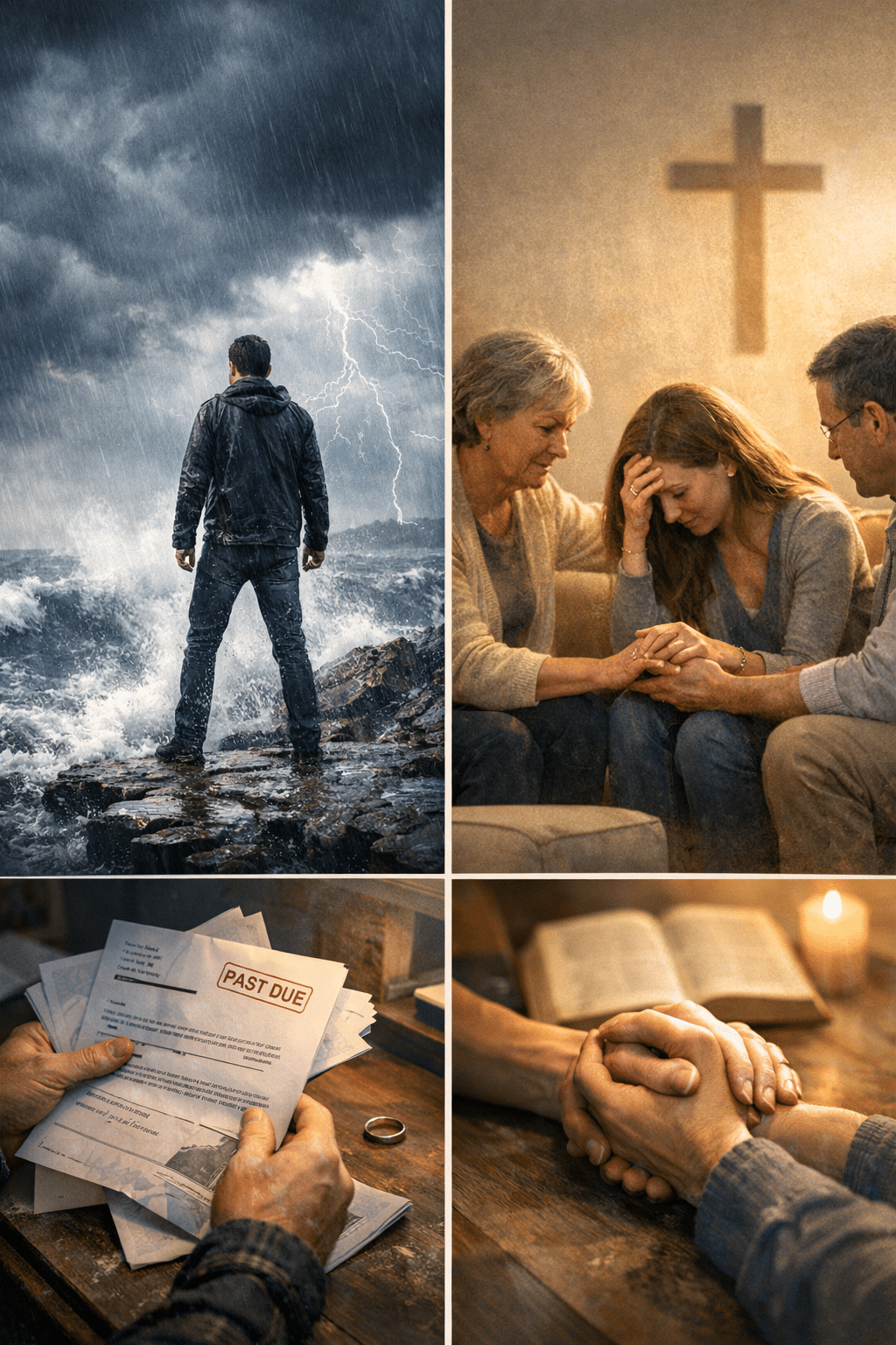 Faith in Daily Life visualization: Split-screen image showing everyday scenarios demonstrating faith characteristics, left
