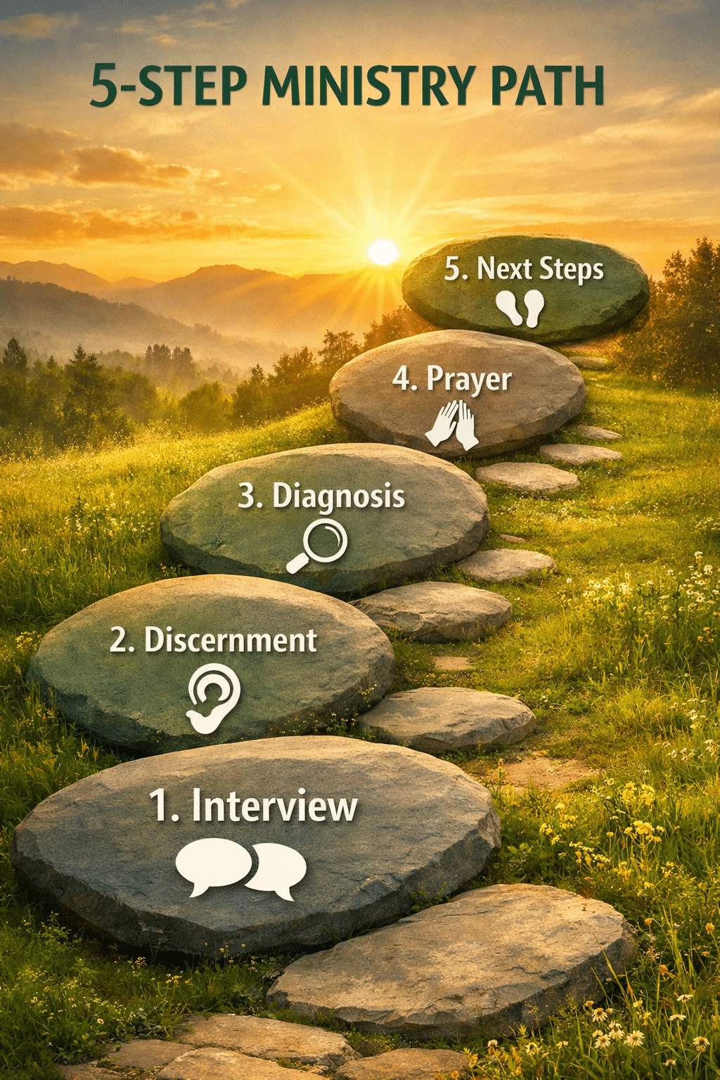 () infographic-style image showing five numbered stepping stones forming a gentle upward path from bottom to top of frame,