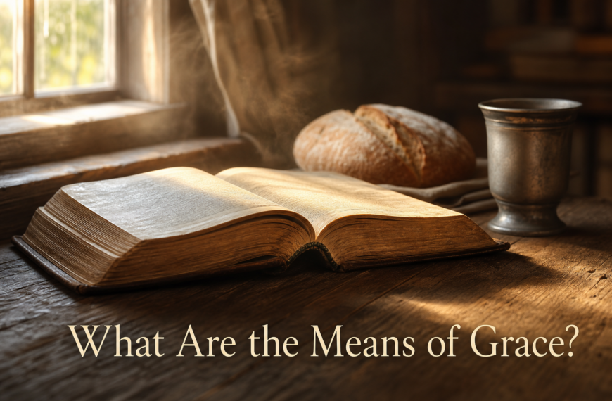 What Are the Means of Grace? — open Bible on a wooden table with bread and a
